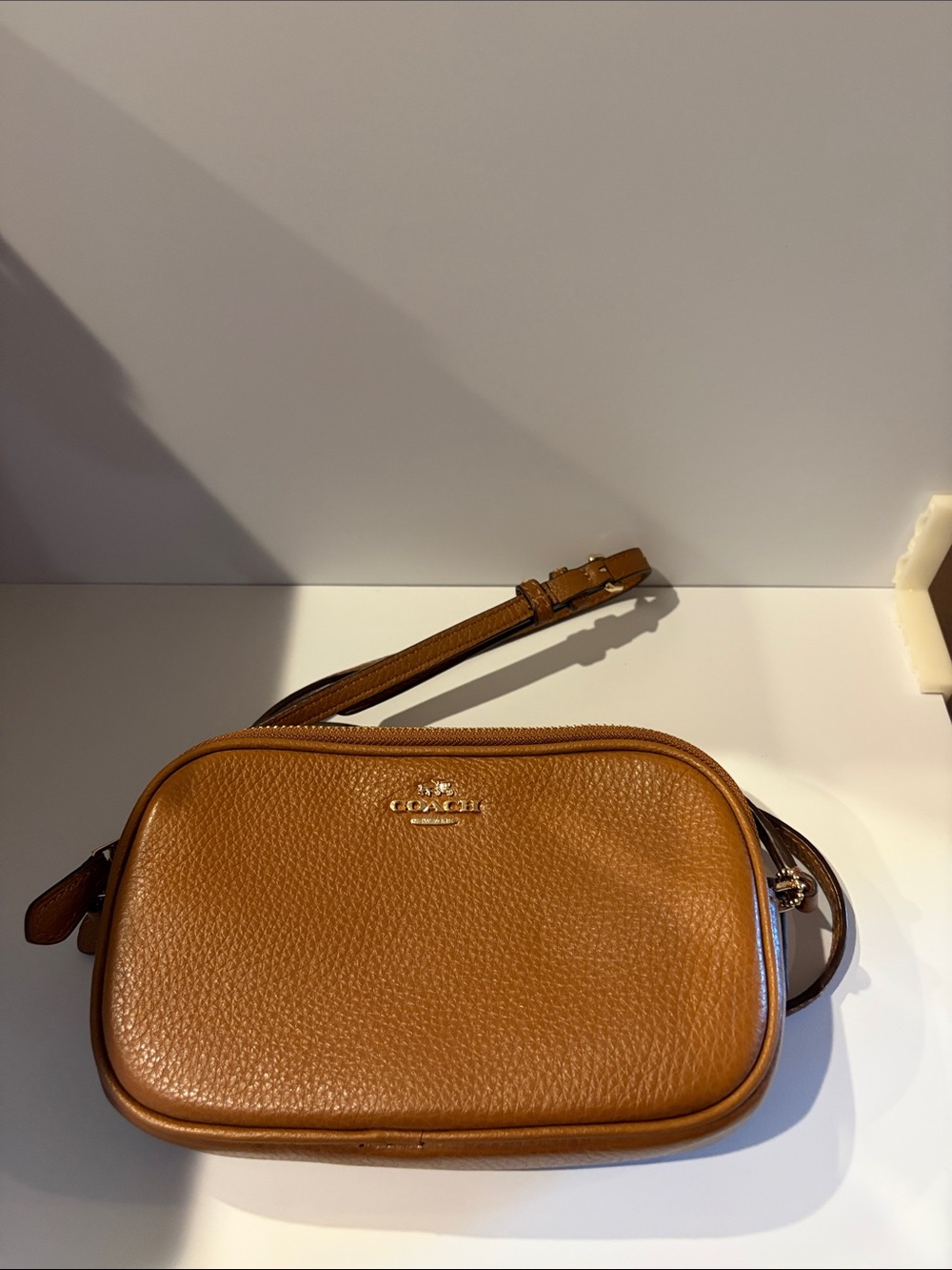 Coach Pebbled Leather Crossbody Bag in Cognac Brown